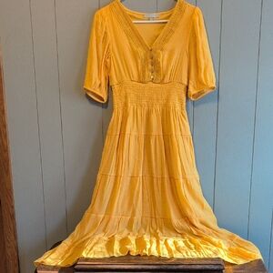 Golden Smocked Maxi Dress